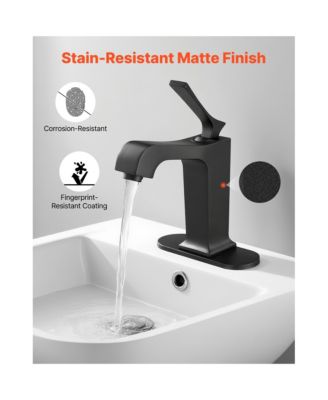 Waterfall Style Single Handle Sink Faucet with Push Button Drain for Kitchen Bathroom RV Bar Sink Public Restroom