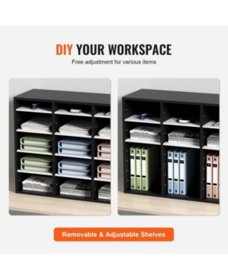 27 Compartment Adjustable Wood Literature Organizer for Office Storage