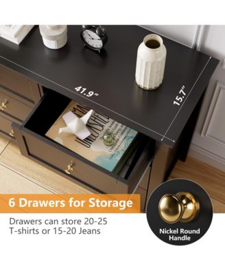 Modern 6-Drawer Double Dresser with Reinforced Steel Frame and Anti-Tip Safety, 42"W Contemporary Bedroom Chest of Drawers for Small Spaces