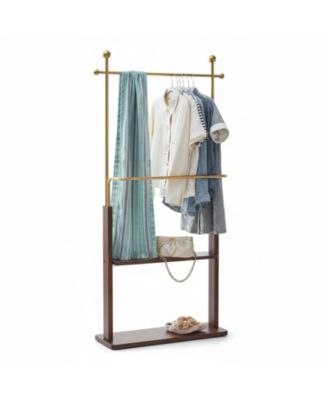 Solid Wood Coat Rack Freestanding 5 Hooks Shoe Storage Hall Tree Heavy-duty Stable for Entryway Bedroom Living Room