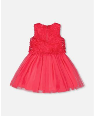 Little Girls Sleeveless Textured Rosette Dress