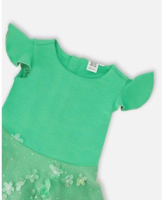 Little Girls Bi-Material Dress Bright Mint