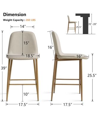 Upholstered Counter Height Bar Stools Set of 3, Wood Look Legs