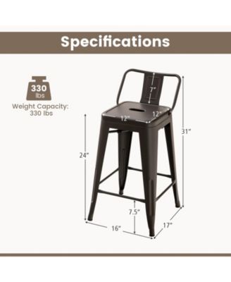 24 in Metal Counter Height Stackable Chair Set of 4 with Removable Back and Footrest