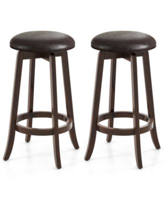 29 in Upholstered PU Leather Bar Stool Set of 2 with 360-Degree Swivel Round Seat