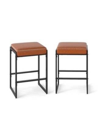 26 in Counter Height Faux Leather Backless Bar Stool Set of 2 with Padded Saddle Seat