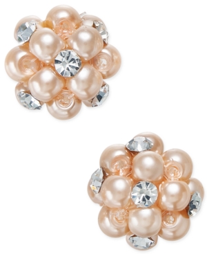 image of Charter Club Imitation Pearl and Crystal Cluster Earrings, Created for Macy-s