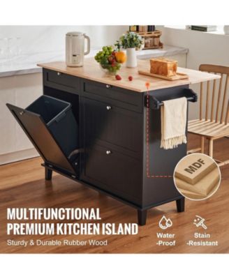 50in Wood Top Kitchen Island Cart with Trash Cabinet and 4 Drawers Farmhouse Dining Table