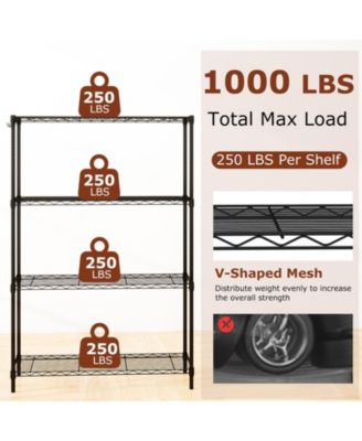4-Tier Metal Storage Shelving Unit with V-Shaped Wire Rack and 1000 LBS Capacity