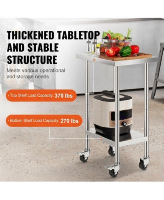 Stainless Steel Work Table 24 x 18 x 38 in Adjustable Height for Commercial Kitchen