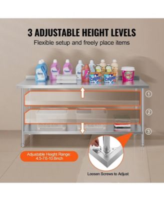 Stainless Steel Heavy Duty Prep Work Table 24 x 72 x 36 in for Kitchen