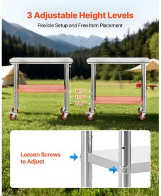 Stainless Steel Food Prep Worktable 24 x 35.4 in With Wheels for Commercial Use