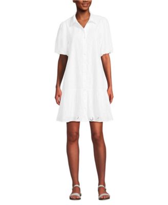 Women's Elbow Sleeve Eyelet Knee Length Shirt Dress