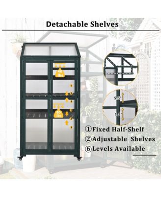 62inch Outdoor Height Wood Large Greenhouse Balcony Portable Cold Frame with Wheels and Adjustable Shelves