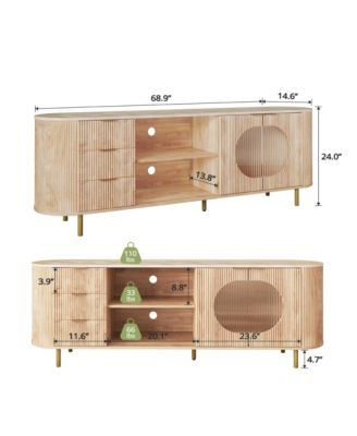 69" Curved TV Stand for TVs Up to 80 Inches, Modern Media Console Table with Wavy Acrylic Doors and Large Storage for Living Room