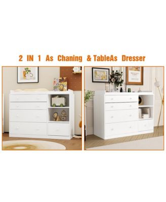 Changing Table Dresser, Baby Nursery Dresser with 5 Drawers and 2 Shelves, Baby Changing Table, Diaper Changing Station