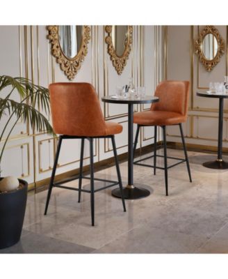 27 in Swivel Counter Height PU Leather Bar Stool Set of 2 with Backrest and Metal Legs