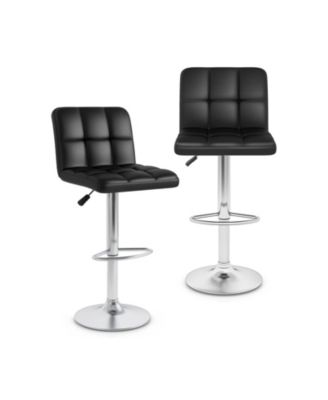 Adjustable Height Swivel Bar Stool Set of 2 with PU Leather Seat and Heavy-Duty Metal Base