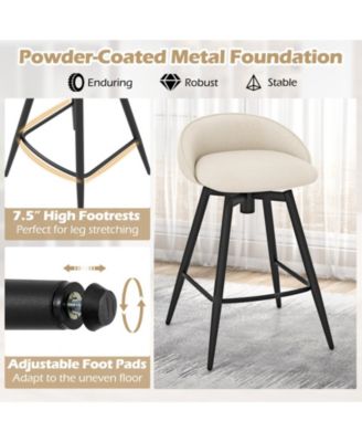 25 in Upholstered Counter Height Bar Stool Set of 2 withFootrest and Backrest