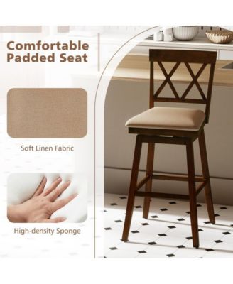 29 in Swivel Bar Height Stool Set of 2 with Linen Upholstered Seat and Curved Backrest