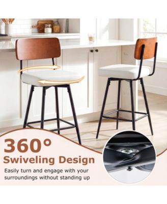 27 in Padded Swivel Counter Height Bar Stool Set of 2 with Curved Backrest and Metal Frame