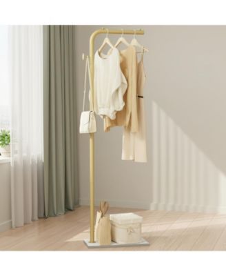 L Shaped Freestanding Metal Coat Rack Tree with Rock Base for Bedroom Hallway Entrance