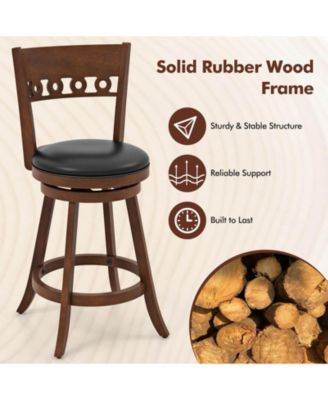 4PCS 24.5'' Counter Height Bar Chairs Swivel Bar Stools w/ Rubber Wood Frame