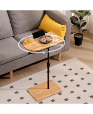 Adjustable Bamboo C-Shaped Couch Tray Table Coffee Table with Oval and Rectangle Design