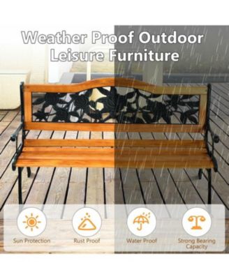 Garden Bench Chair Outdoor Wooden Loveseat with Iron Armrest