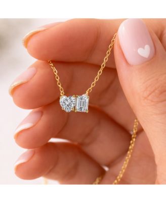 2 ct. t.w. Toi et Moi Moissanite Necklace (Heart and Emerald-Cut, Color D, FL Clarity) in Gold Vermeil
