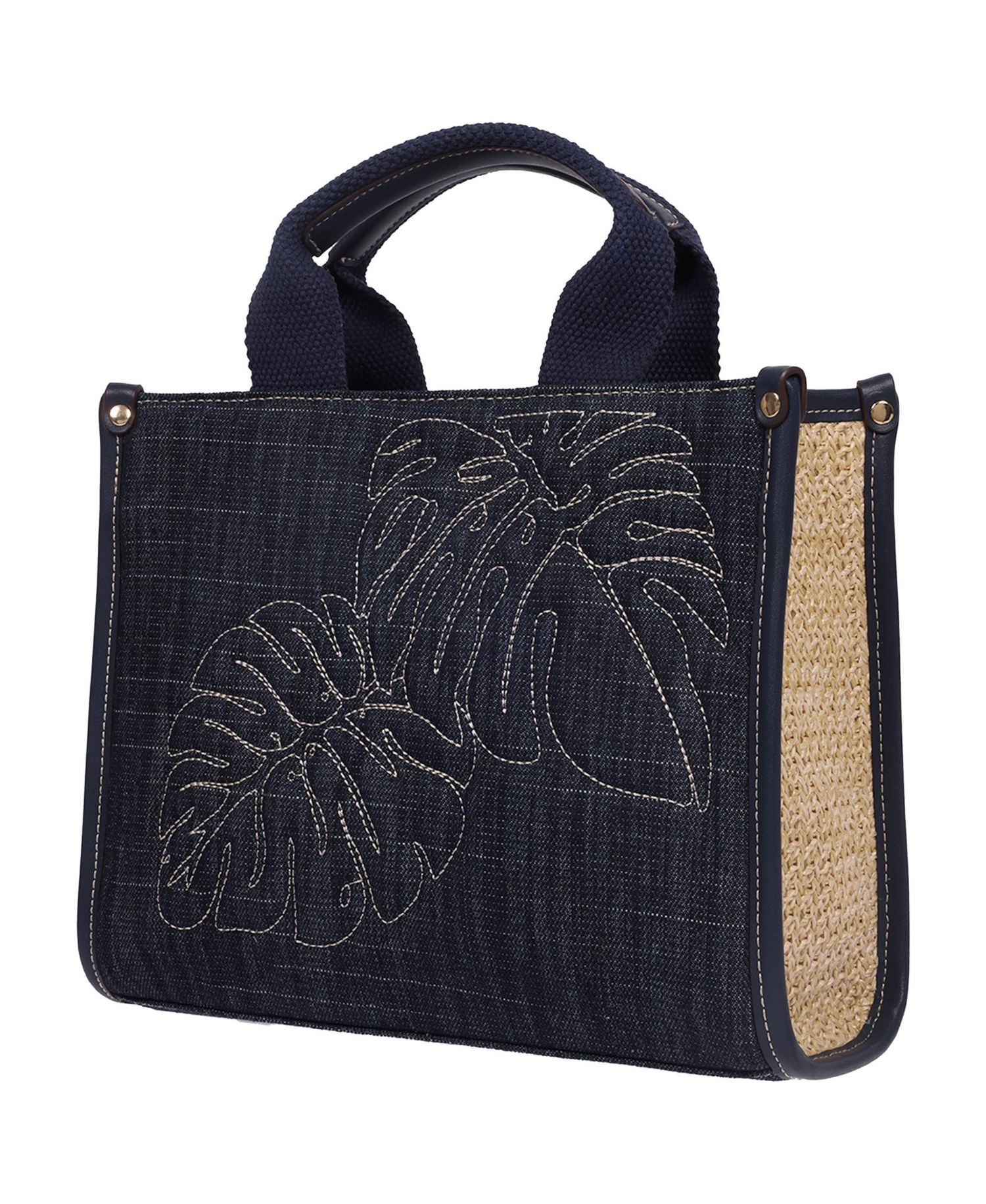 Dorothy Medium Denim Tote - Embroidered Leaf Convertible Top Handle and Crossbody Bag