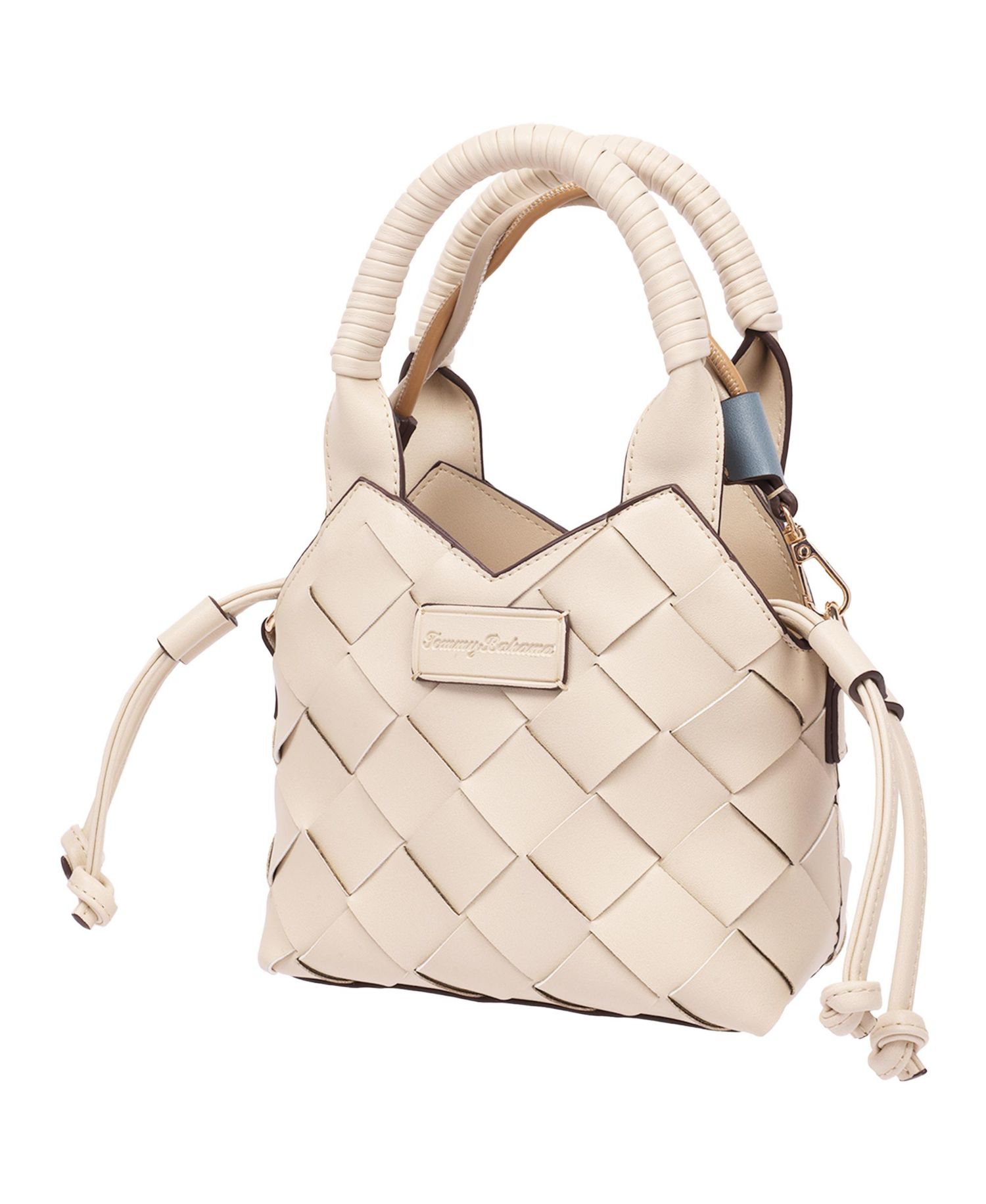 Demi Mini Woven PU Tote - Mini Woven Faux Leather Top Handle and Crossbody Bag