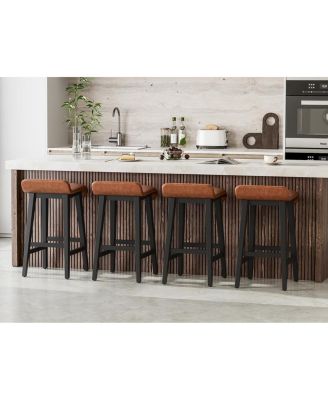 Set of 4 Modern 26.2" Counter Height Bar Stools, Upholstered Kitchen Stools with Wood Legs