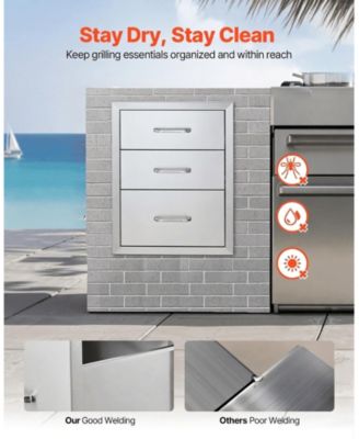 Outdoor Kitchen Stainless Steel BBQ Triple Access Drawers 18in x 23in x 23in
