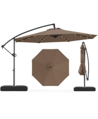 10 ft Solar Offset Patio Umbrella with Base 32 LED Lights 360 Rotation