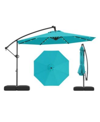 10 ft Solar Offset Patio Umbrella with Base 32 LED Lights 360 Rotation