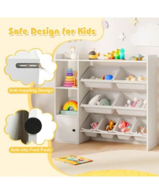 Kids Toy Storage Bookshelf with Open Shelves and Single-Door Cabinet