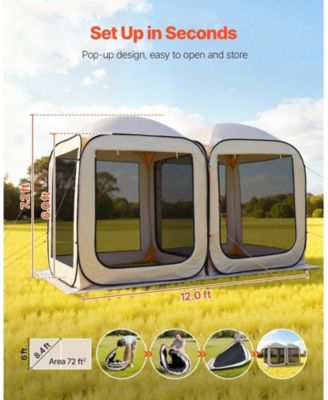 2-in-1 Pop Up Screen House Tent 12 x 6 ft for Garden and Patio Use
