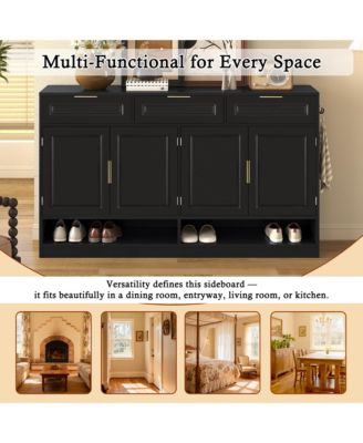 Farmhouse Sideboard Buffet Cabinet - 3 Drawers, 4 Doors, Adjustable Shelf and Open Compartments for Dining Room, Living Room