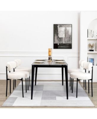 Boucle Dining Chairs Set of 2, Mid Century Modern Kitchen Chairs with Curved Backrest and Metal Legs