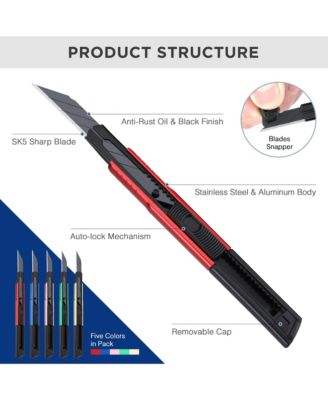 Utility Retractable Snap-off Aluminum Box Cutter Exacto Craft 9mm Blade Pack 5