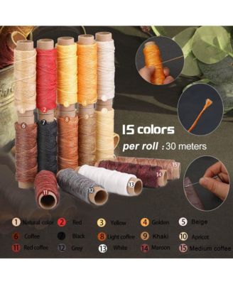 66 Pcs Leather Working Tools Kit Waxed Thread Groover Awl Stitching Punch Hole Beginner Craft Gifts
