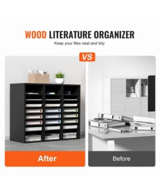 Wood Literature Organizer 24 Compartments Removable Shelves for Office Use