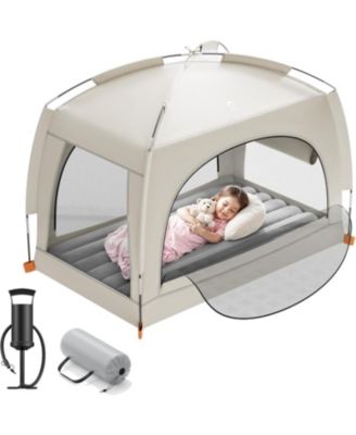 Inflatable Toddler Travel Bed with Tent – Lightweight Blow Up Kids Air Mattress with Hand Pump – Indoor and Outdoor Portable Sleeping Solution