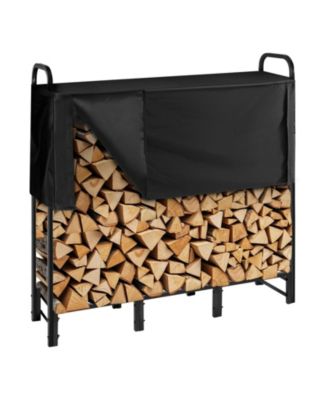 4 ft Firewood Rack with Waterproof Cover Outdoor Log Holder 400lb Max Capacity