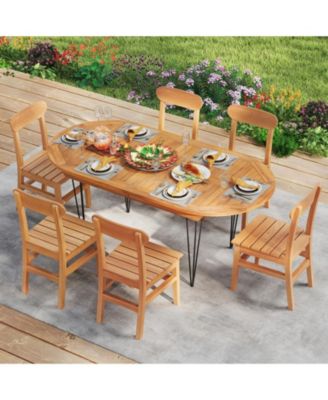 71 in Teak Wood Patio Dining Table for 6 with Sturdy Metal Frame