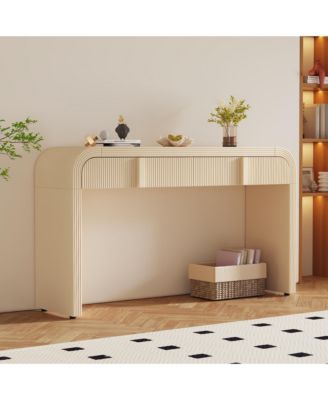 55'' Fluted Console Table, Modern Curved Wood Entryway Table with 2 Storage Drawers and Rounded Silhouette for Living Room, Hallway