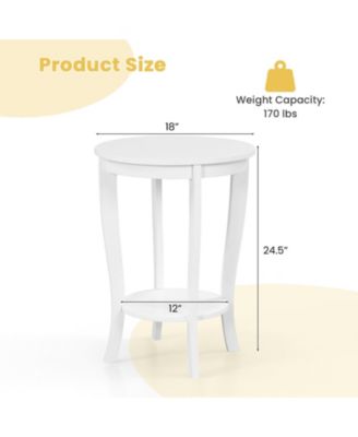 2-Tier Round End Table with Solid Rubber Wood Legs, 18 in