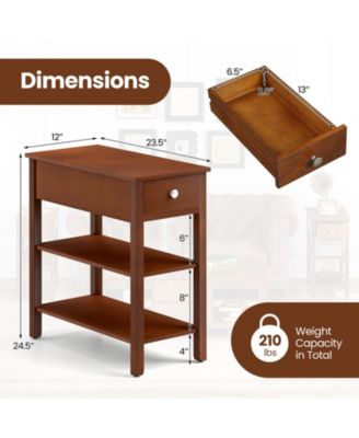 Set of 2 3-Tier Narrow End Tables with Drawer and Storage Shelves