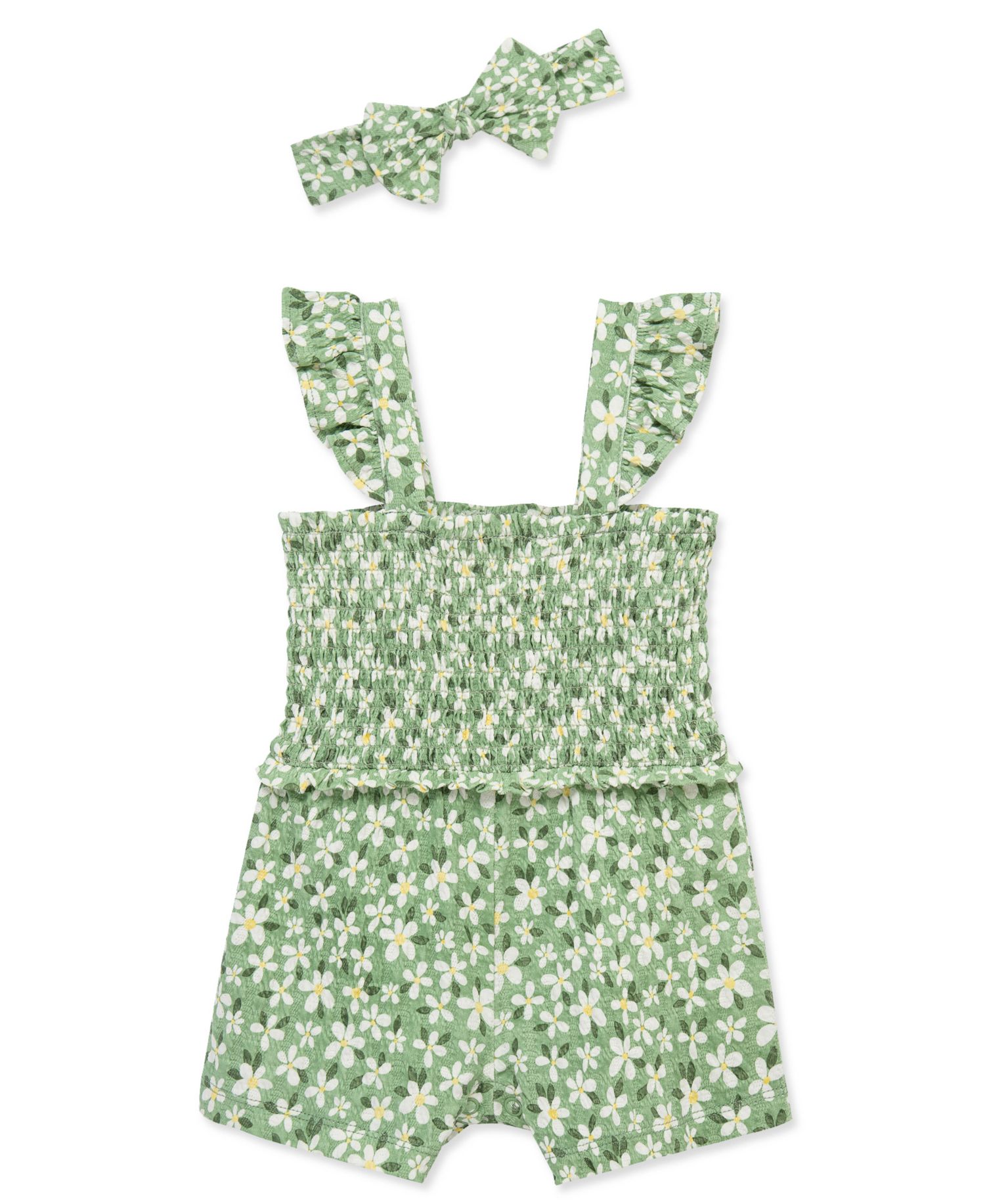 baby Girls' Green Daisy knit Romper and Headband, 2-Piece Set